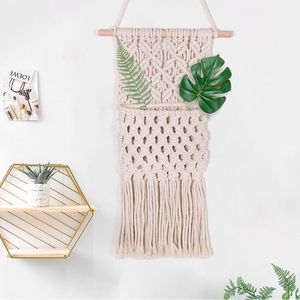 Handmade macrame woven wall hanging with organizer art decor